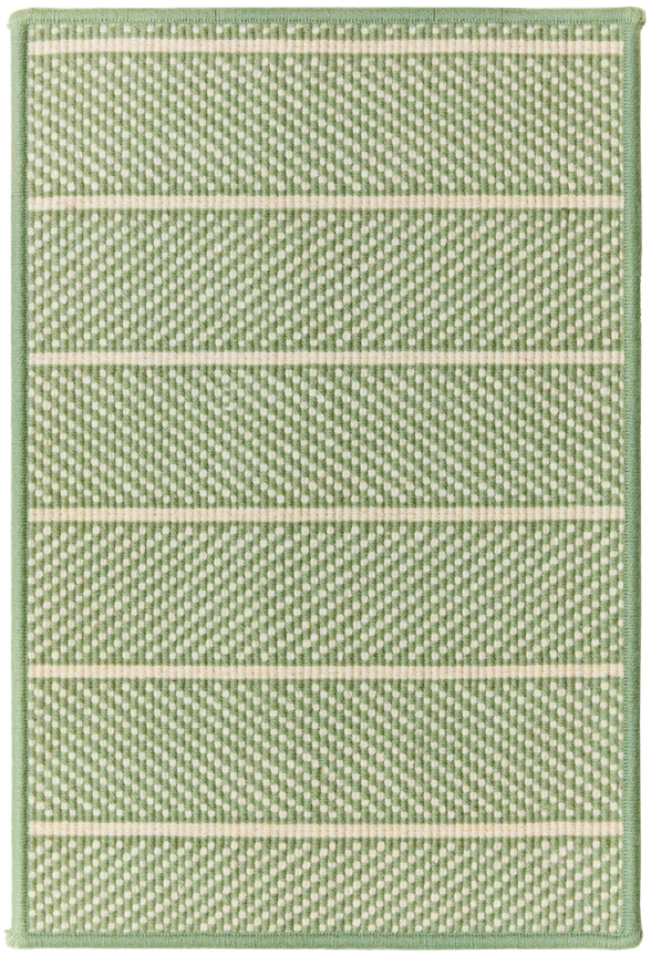 1'6" x 2'3" springfield sample in the sea green colorway. the design contains thin horizontal lines separating a dotted field.