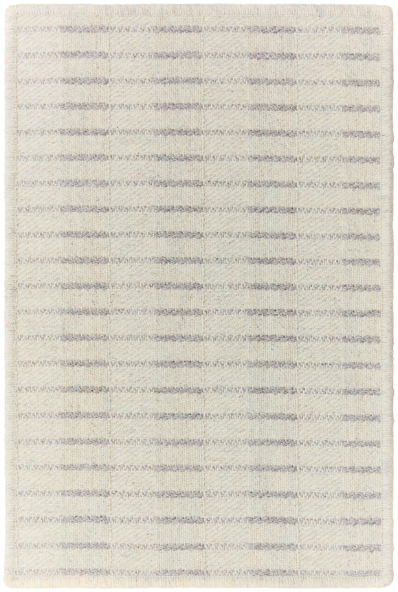 1'6" x 2'3" trystia sample in the flax colorway. horizontal lines sweep across the sample with some parts of the line being a shade darker, creating a dash effect