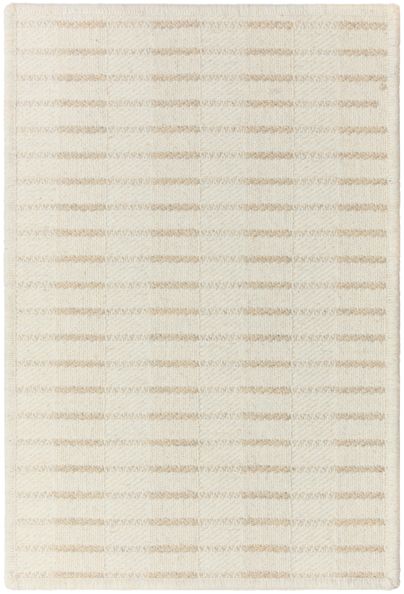 1'6" x 2'3" trystia sample in the oat colorway. horizontal lines sweep across the sample with some parts of the line being a shade darker, creating a dash effect