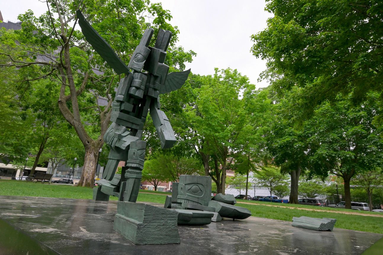 Installation view of&nbsp;Nicholas Galanin's&nbsp;I think it goes like this (pick yourself up), 2025, Boston Public Art Triennial, Boston, MA, 2025