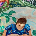 Antonio Kuschnir, Woman in blue with parrot, 2025