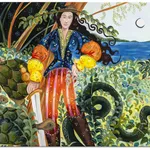 Antonio Kuschnir, Woman in blue with parrot, 2025