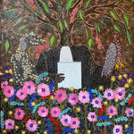 Ousmane Niang painting. Senegalese Artist. Contemporary African art in Paris. AFIKARIS PARIS. Acrylic and pastel on canvas. Pointillism. Anthropomorphic figures. 1-54 London.