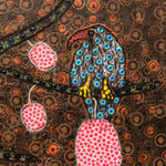 Ousmane Niang painting. Senegalese Artist. Contemporary African art in Paris. AFIKARIS PARIS. Acrylic and pastel on canvas. Pointillism. Anthropomorphic figures.