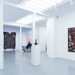 Ousmane Niang painting. Senegalese Artist. Contemporary African art in Paris. AFIKARIS PARIS. Acrylic and pastel on canvas. Pointillism. Anthropomorphic figures.