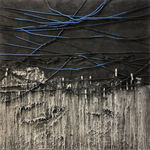 Mouhcine Rahaoui painting. Moroccan Artist. Contemporary African art in Paris. AFIKARIS PARIS. Mixed media (charcoal, wax, glue, plastic, wax, resin) on canvas. Installations. Ready-made. 1-54 London. Art genève 2024