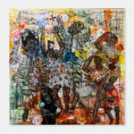 Salifou Lindou painting. Cameroonian Artist. Contemporary African art in Paris. AFIKARIS Gallery Paris. Mixed media on canvas. Figurative portraits. Duality of human beings. Observation of society. Cercle Kapsiki.