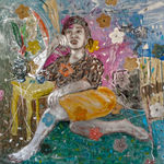 Salifou Lindou painting. Cameroonian Artist. Contemporary African art in Paris. AFIKARIS Gallery Paris. Mixed media on canvas. Figurative portraits. Duality of human beings. Observation of society. Cercle Kapsiki.