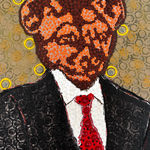 Ousmane Niang painting. Senegalese Artist. Contemporary African art in Paris. AFIKARIS PARIS. Acrylic and pastel on canvas. Pointillism. Anthropomorphic figures. Untitled art miami.