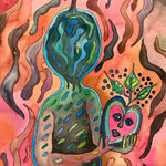 Hervé Yamguen painting. Cameroonian historical Artist. Contemporary African art in Paris. Acrylic on paper. Colorful painting. Abstract Figurative. Cercle Kapsiki.