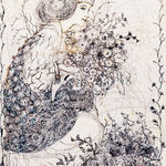 Annie French A Lady in historical dress gathering flowers