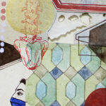 A colourful painting on Nepali paper pasted on three layers of wasli paper depicting patterns, motifs, architecture, portraits and text that represents the nostalgia of the artist for her ancestral lineage and home in Bangladesh