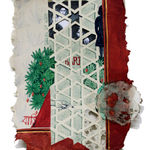 A colourful painting on Nepali paper pasted on three layers of wasli paper depicting patterns, motifs, architecture, portraits and text that represents the nostalgia of the artist for her ancestral lineage and home in Bangladesh