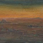 The artwork rendered with watercolour on paper shows a lanscape with miniature details of nature including mountains, rivers, tress, plants and water bodies as integral part of the mysticism the painting emanates