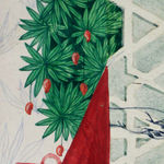 A colourful painting on Nepali paper pasted on three layers of wasli paper depicting patterns, motifs, architecture, portraits and text that represents the nostalgia of the artist for her ancestral lineage and home in Bangladesh