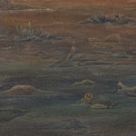 The artwork rendered with watercolour on paper shows a lanscape with miniature details of nature including mountains, rivers, tress, plants and water bodies as integral part of the mysticism the painting emanates