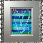 Hunt Slonem, 'Blue Glitter Banded Bunny' Unique painting, 2023