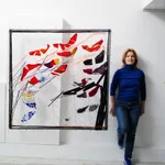 Contemporary architectural mixed-media sculpture La Voie est libre II by Fabienne Decornet steel and textile structure with stained-glass effect