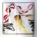 La voie est libre, contemporary wall installation by Maison Fabienne Decornet combining steel structure, glass and woven materials, an architectural artwork for interior design projects.