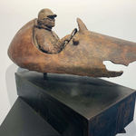 master of speed racing car sculpture of Lieven D'Haese a boy is driving a racing car contemporary sculpture bronze sculpture Art Yi Gallery Brussels art gallery