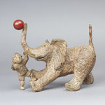 alex and his elephant cute and adorable animal contemporary bronze bear sculpture elephant playing a ball with a child sophie verger