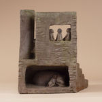 La visite sculpture ours jolie maison d'enfants sculpture sophie verger sculpture animalière sculpture enfance sculpture bronze contemporaine Galerie Art Yi Galerie d'art de Bruxelles