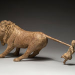 Jeanne and the lion cute children and adorable animal contemporary bronze lion sculpture sophie verger