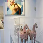 Bather with the Blue Wave oil painting Damien Bassez acrylic paintingcontemporary painting of a beautiful asian swimming girl art decoration Art Yi gallery Brussels art gallery