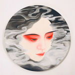 si wang jojo peinture contemporaine chinoise d'une fille volant dans le ciel en noir et blanc en ukiyo-e et yamato-e peinture japonaise encre et aquarelle sur papier intérieur dessiner art décoration galerie d'art art yi bruxelles