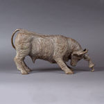 The stronger of the Two cute girl pushing a big bull sculpture ox collection contemporary animal sculpture in bronze sophie verger art yi art gallery brussels