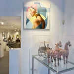 Bather with the Blue Wave oil painting Damien Bassez acrylic paintingcontemporary painting of a beautiful asian swimming girl art decoration Art Yi gallery Brussels art gallery