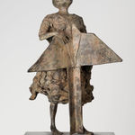 Eureka met socla lieven d'haese hedendaags bronzen beeld een jongen staand beeld tuinbeeld kunst tuinontwerp Art Yi kind sculptuur kinderdroom kunstgalerie in brussel