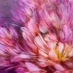 Valse de Nagare, peinture florale, Noriku Kura Fuji, fleurs printanières roses et violettes, peinture japonaise contemporaine, peinture à l'huile, peinture impressionniste, galerie Art Yi, galerie d'art de Bruxelles