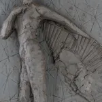 Sculptor Emilio DiIorio's series of 9 Greek Muses in black clay. Ceramic figurative relief is 4th of 9.