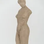 Fragmented figurative female torso in gray clay by sculptor Emilio DiIorio.