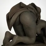 Figurative ceramics sculpture by artist Emilio DiIorio. Female figure is No. 5 in artist's Seated Bathers series in black clay.