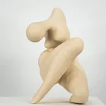 Figurative sculpture in white clay by artist Emilio DiIorio. Crouching figure is No. 2 in artist's Fragmented Aphrodite series.