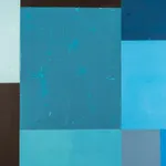 Abstract collage by painter Emilio DiIorio in shades of blue and black