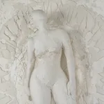 Female figurative relief in plaster by contemporary artist Emilio DiIorio. Relief is No. 4 in artist's Greek Muses series.