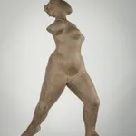 Figurative ceramic sculpture by artist Emilio DiIorio. Female figure is No. 3 in artist's The Dance series in gray clay.