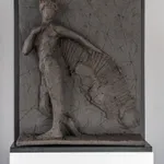 Sculptor Emilio DiIorio's series of 9 Greek Muses in black clay. Ceramic figurative relief is 4th of 9.