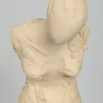 Fragmented figurative female torso in white ceramic. No. 3 in sculptor Emilio DiIorio's Sei donne series..