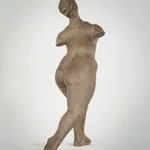 Figurative ceramic sculpture by artist Emilio DiIorio. Female figure is No. 3 in artist's The Dance series in gray clay.