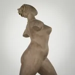 Figurative ceramic sculpture by artist Emilio DiIorio. Female figure is No. 3 in artist's The Dance series in gray clay.