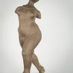 Figurative ceramic sculpture by artist Emilio DiIorio. Female figure is No. 3 in artist's The Dance series in gray clay.