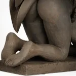 Figurative ceramics sculpture by artist Emilio DiIorio. Female figure is No. 5 in artist's Seated Bathers series in black clay.