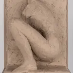 Figurative ceramic relief by artist Emilio DiIorio in Women of Troy series in gray clay.