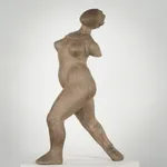 Figurative ceramic sculpture by artist Emilio DiIorio. Female figure is No. 3 in artist's The Dance series in gray clay.