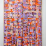 Abstract painting in shades of purple and orange.