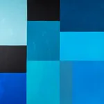 Abstract collage by painter Emilio DiIorio in shades of blue and black